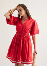 A Model Wearing Red Organic Cotton Ocean Spirit Cotton Red Dress, curated by Only Ethikal